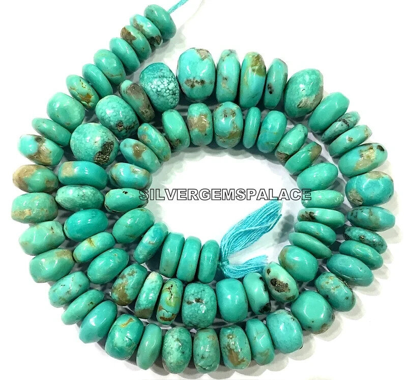 Natural Turquoise Smooth Rondelle Beads Real Polished Turquoise Gemstone Beads.