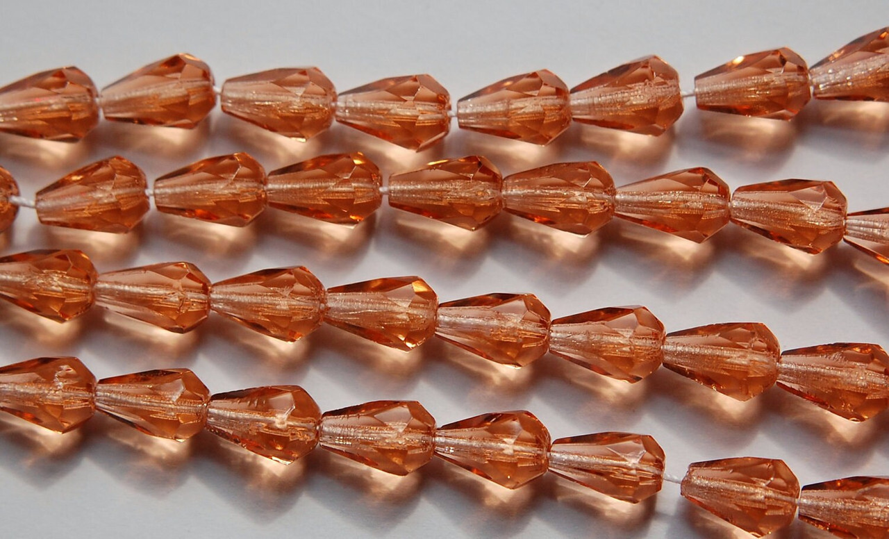 10x7mm Peach Teardrop Czech Faceted Glass Beads (10)