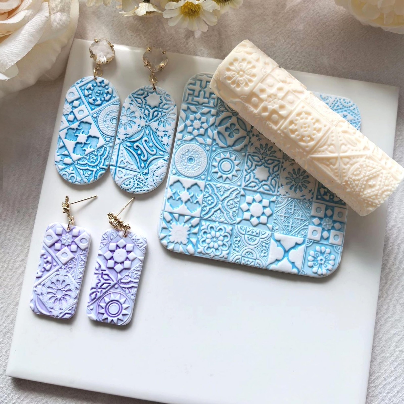 Polymer Clay Texture Roller Work with Polymer Clay Cutters for DIY Earrings J…