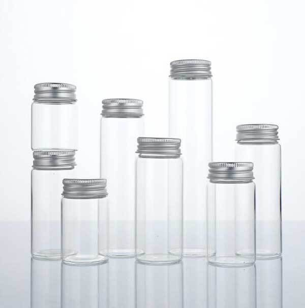 Luxurious 5ml-200ml Empty Transparent Glass Storage Bottle Aluminum Silver Cap