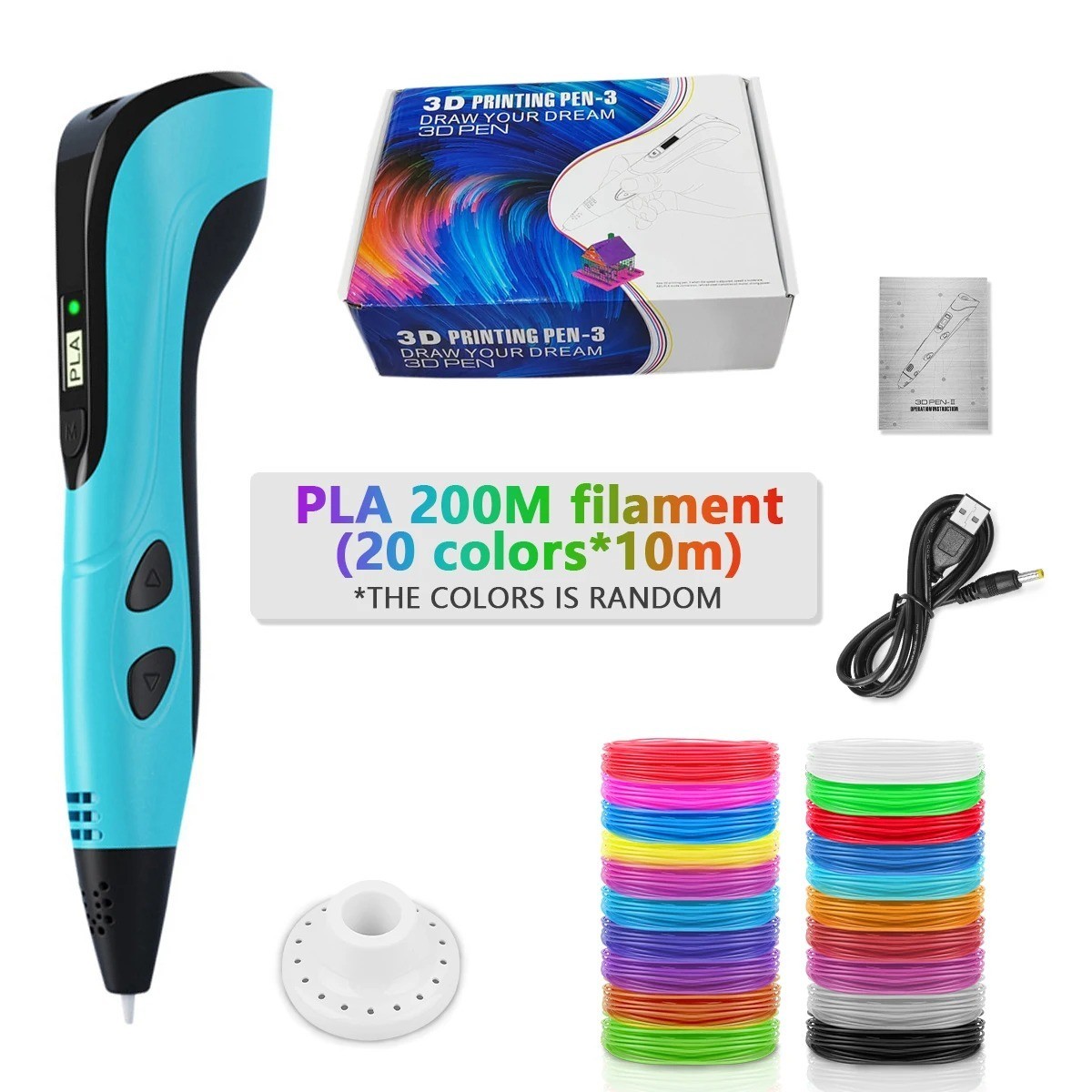 New Style 3D Printing Pen Set for Kids with PLA Filament Power Supply Travel Cas