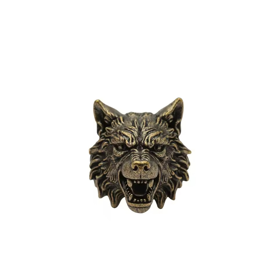 Wolf Head Brass Knife Bead EDC Paracord Lanyard DIY Outdoor Charm Rope Pendant