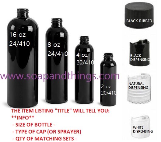 2 oz black Bullet Plastic Bottle -PET- 12 bottles with BLACK DISC Lids freeship