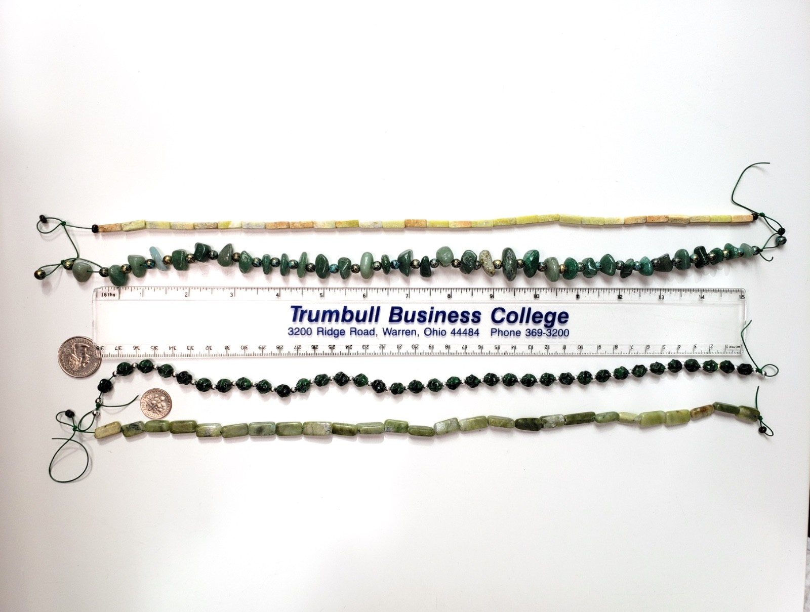natural stone & glass beads, green hues, 15″ strands x4, jewelry, craft, hobby