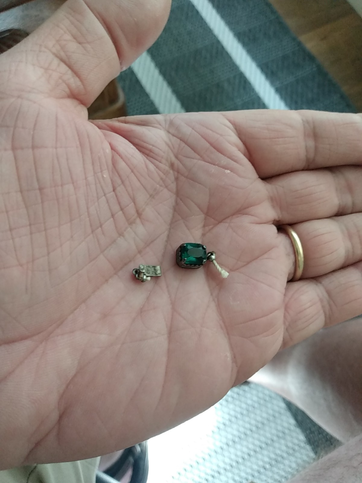 Antique Sterling Silver Fancy Necklace Clasp With Green Glass Stone ( Czech)