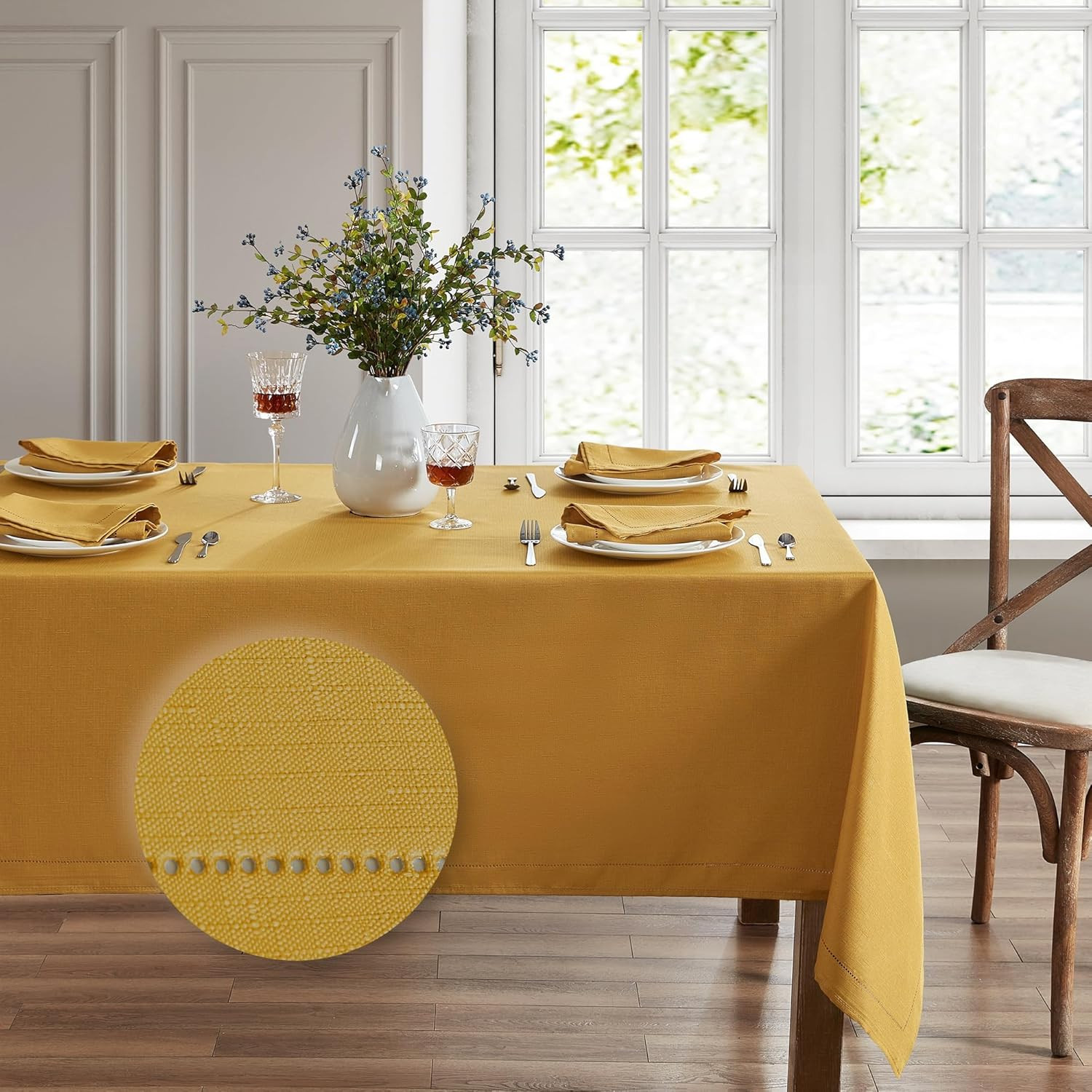 Home Fashions Alison Eyelet Border Design Wrinkle Resistant Fabric Tablecloth, 5