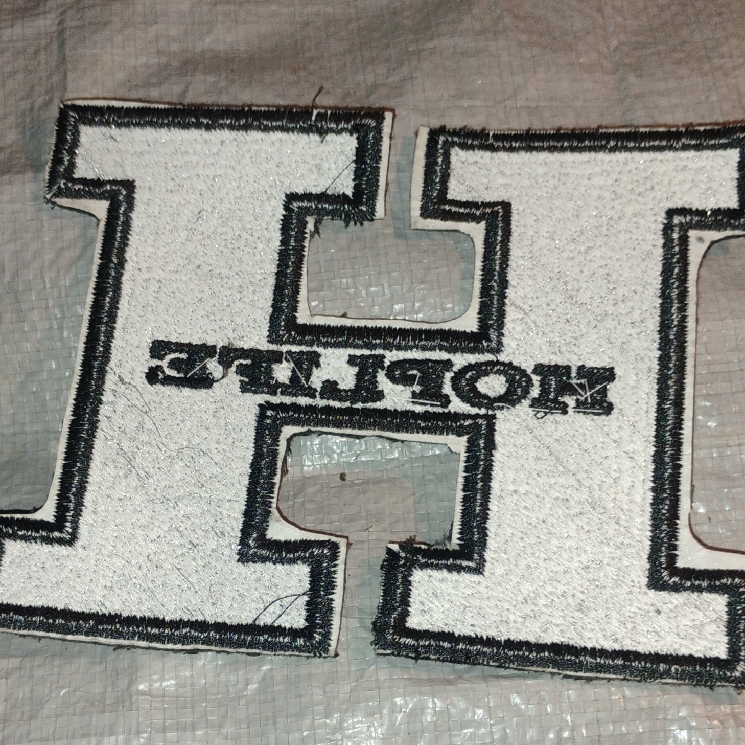 Sew-On Embroidered Letter H Patch w/ HOPLIFE Text, Silver/Black, Single