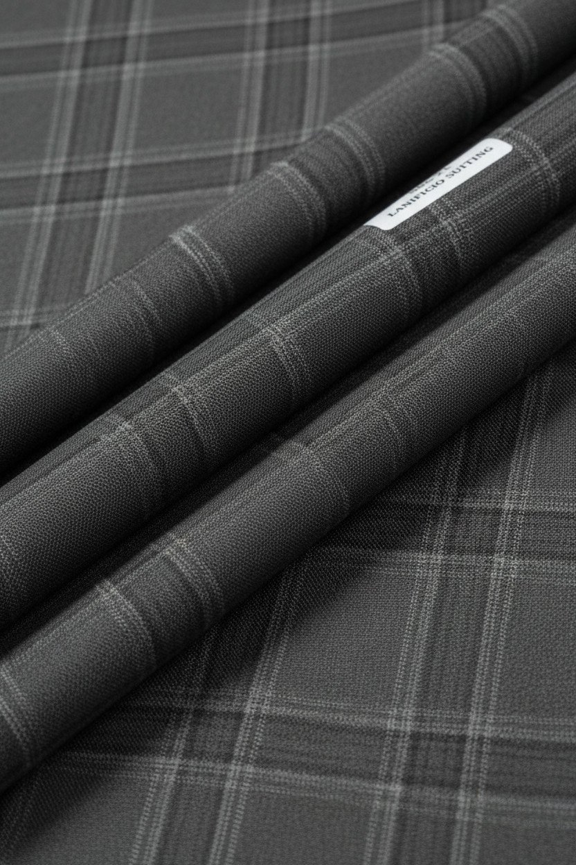 Gray Windowpane Checked Suiting Fabric