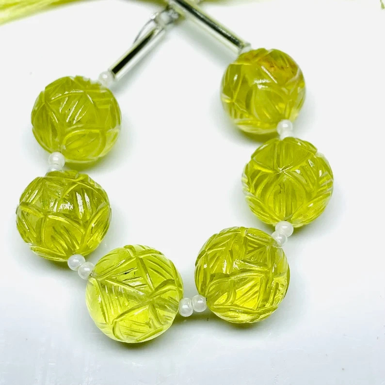 2 pcs 100% Natural Lemon Quartz Carved Melon Shape Carving, Melon Shape 10mm
