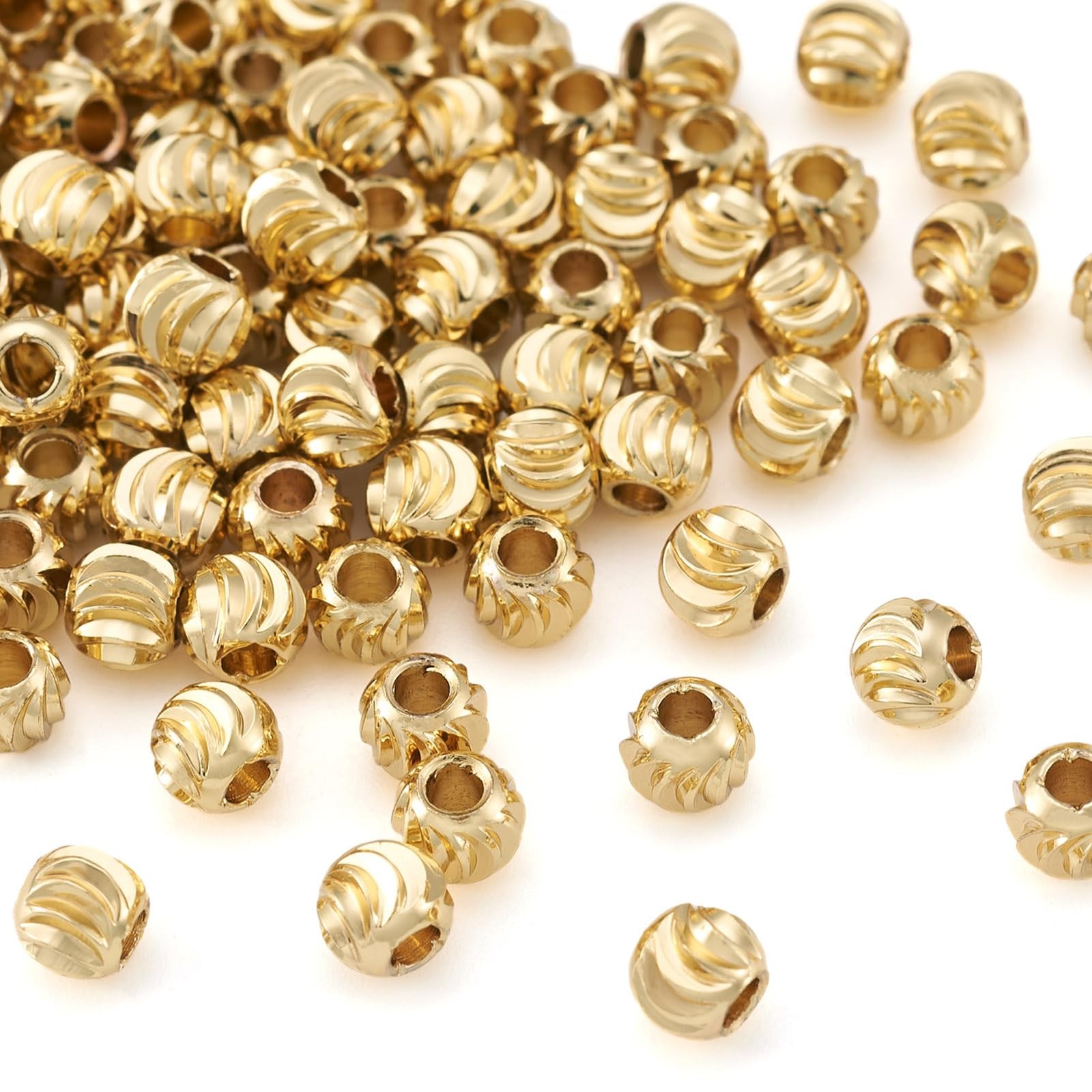 100pcs 18K Gold Corrugated Round Spacer Beads 5mm Tiny Brass Rondelle Ball Loose