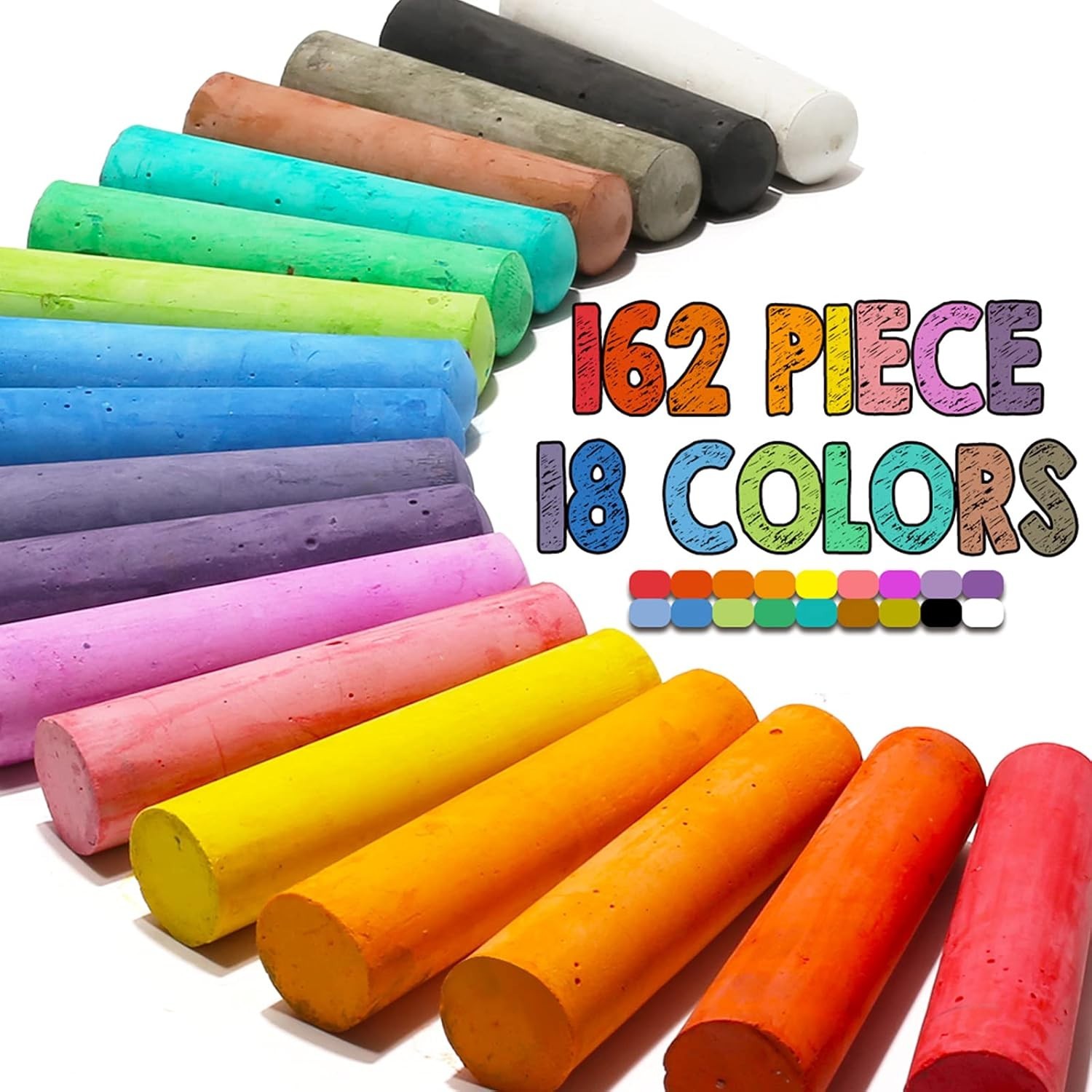 162 Pack of 18 Colors Jumbo Washable Sidewalk Chalk – Non-Toxic Fun for All Ages