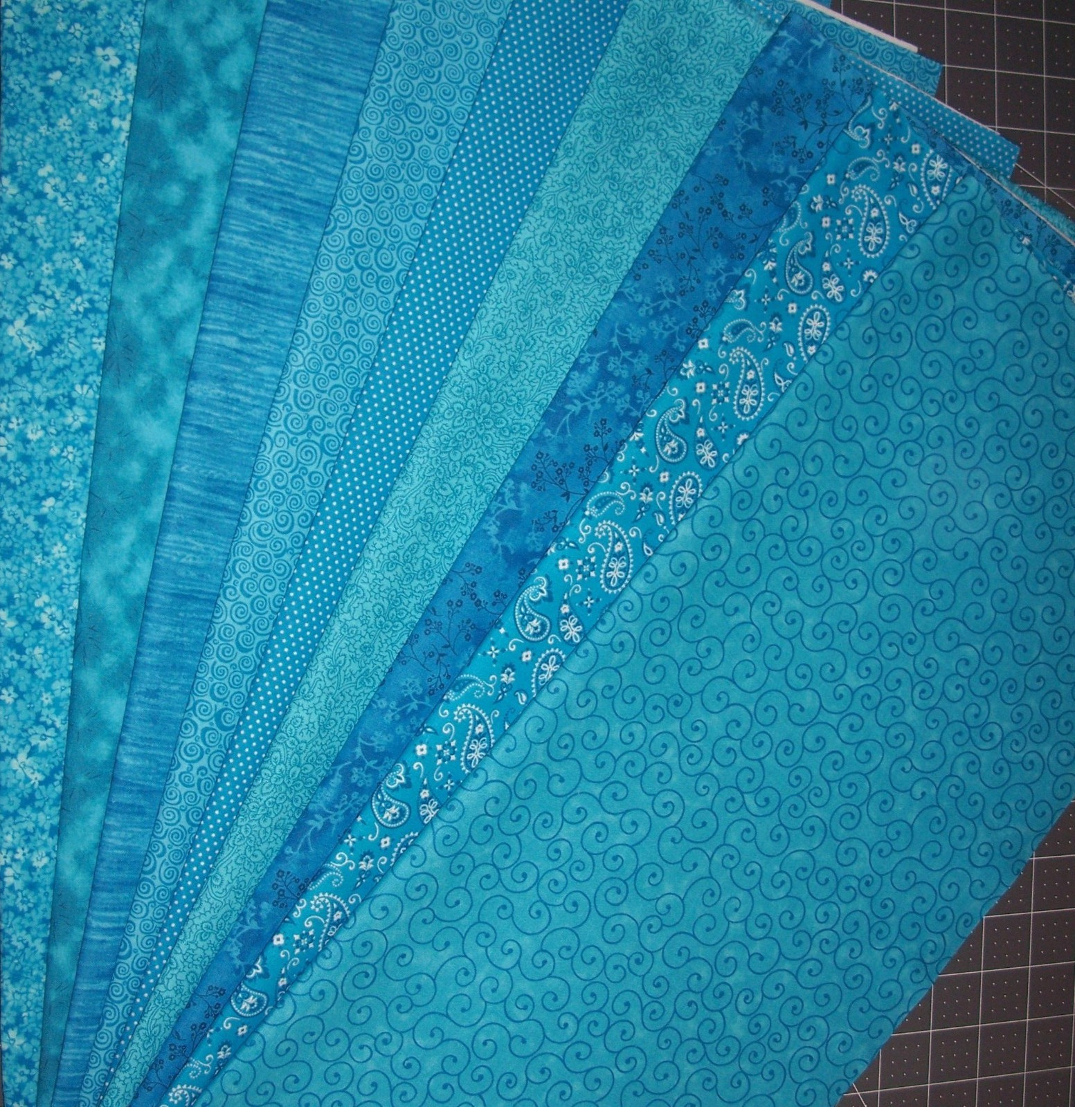 9 Fat Quarters Bundle Tonal Turquoise Blue tone on tone Fabric Precut