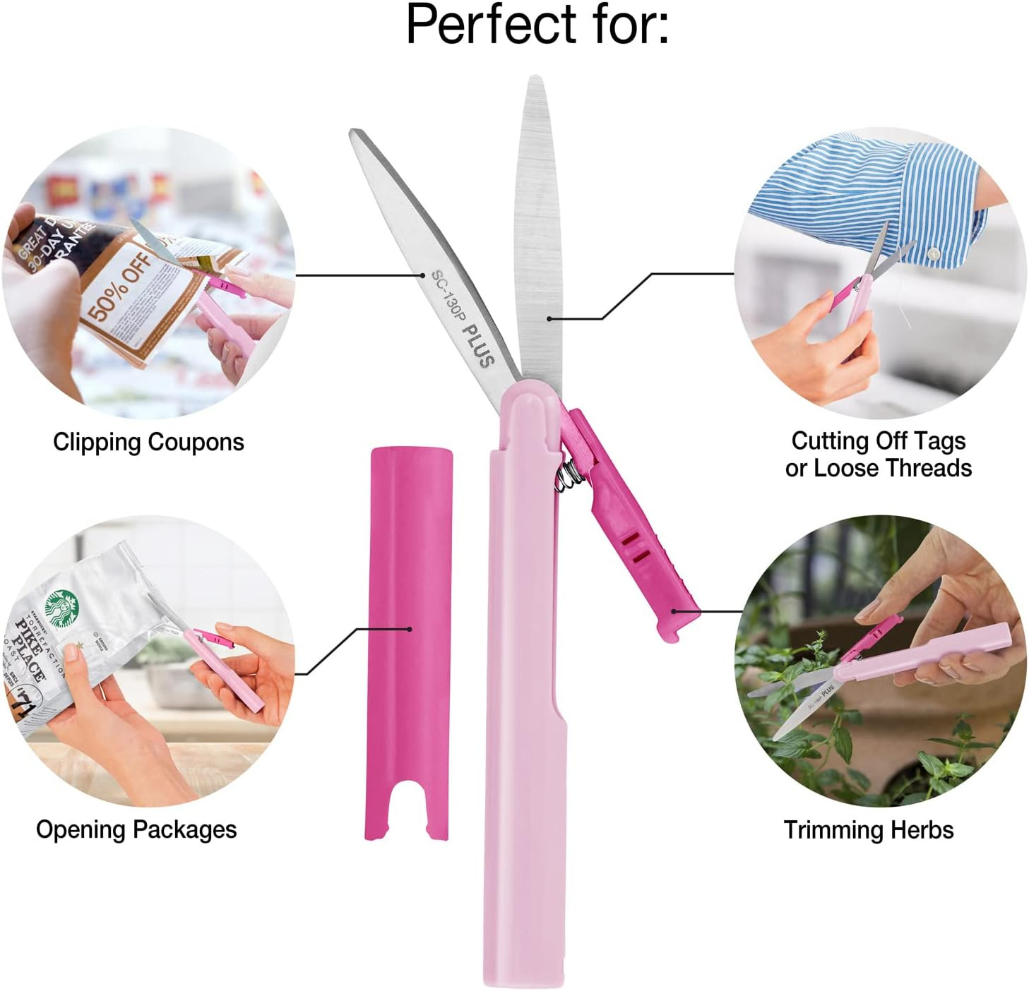 Pen Style Compact Twiggy Scissors with Cover, 3-Pack Pink