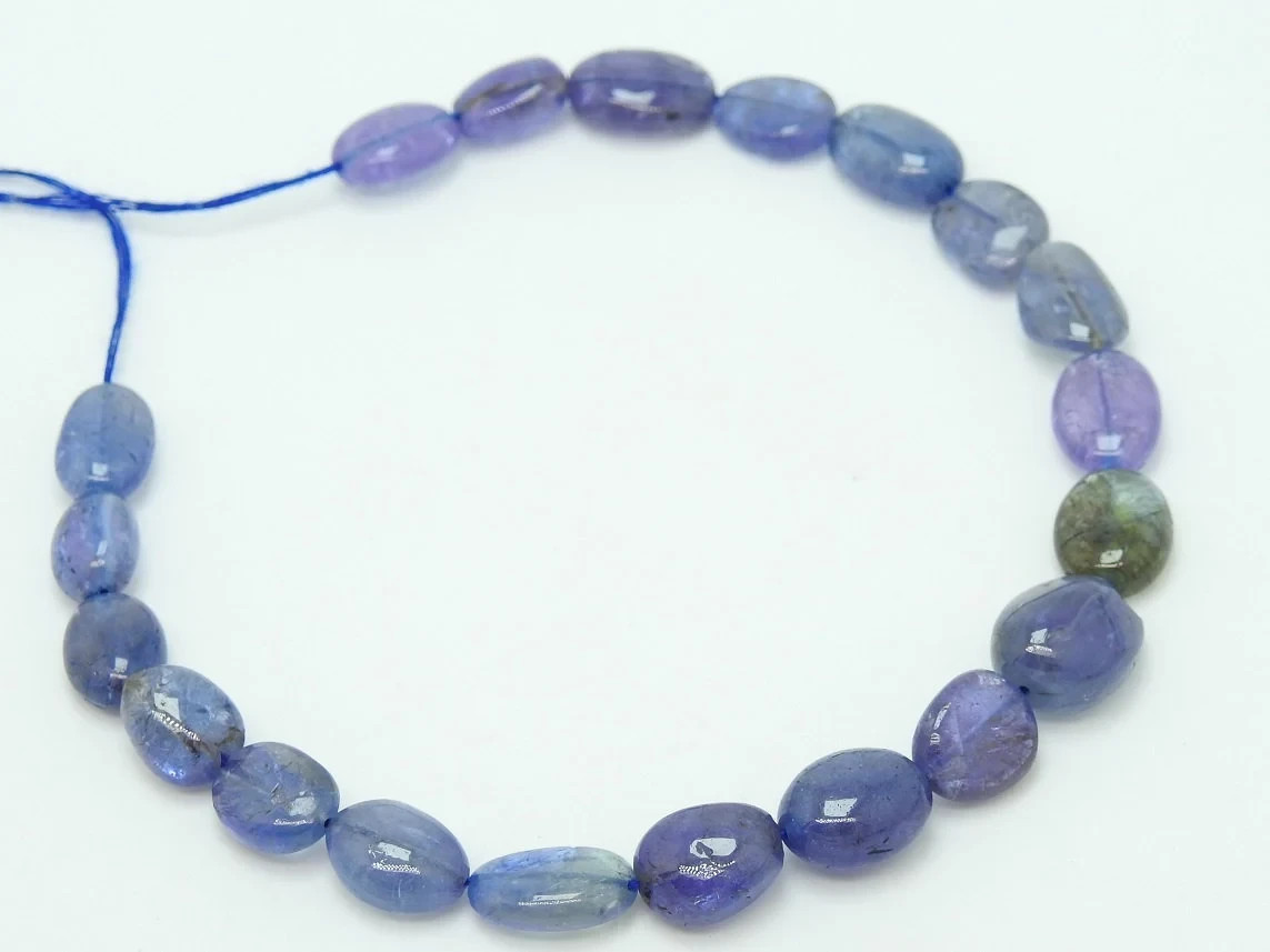 Natural Blue Tanzanite Smooth Tumble Nugget Oval Beads 8″ Strand 12x9mm-9x7mm