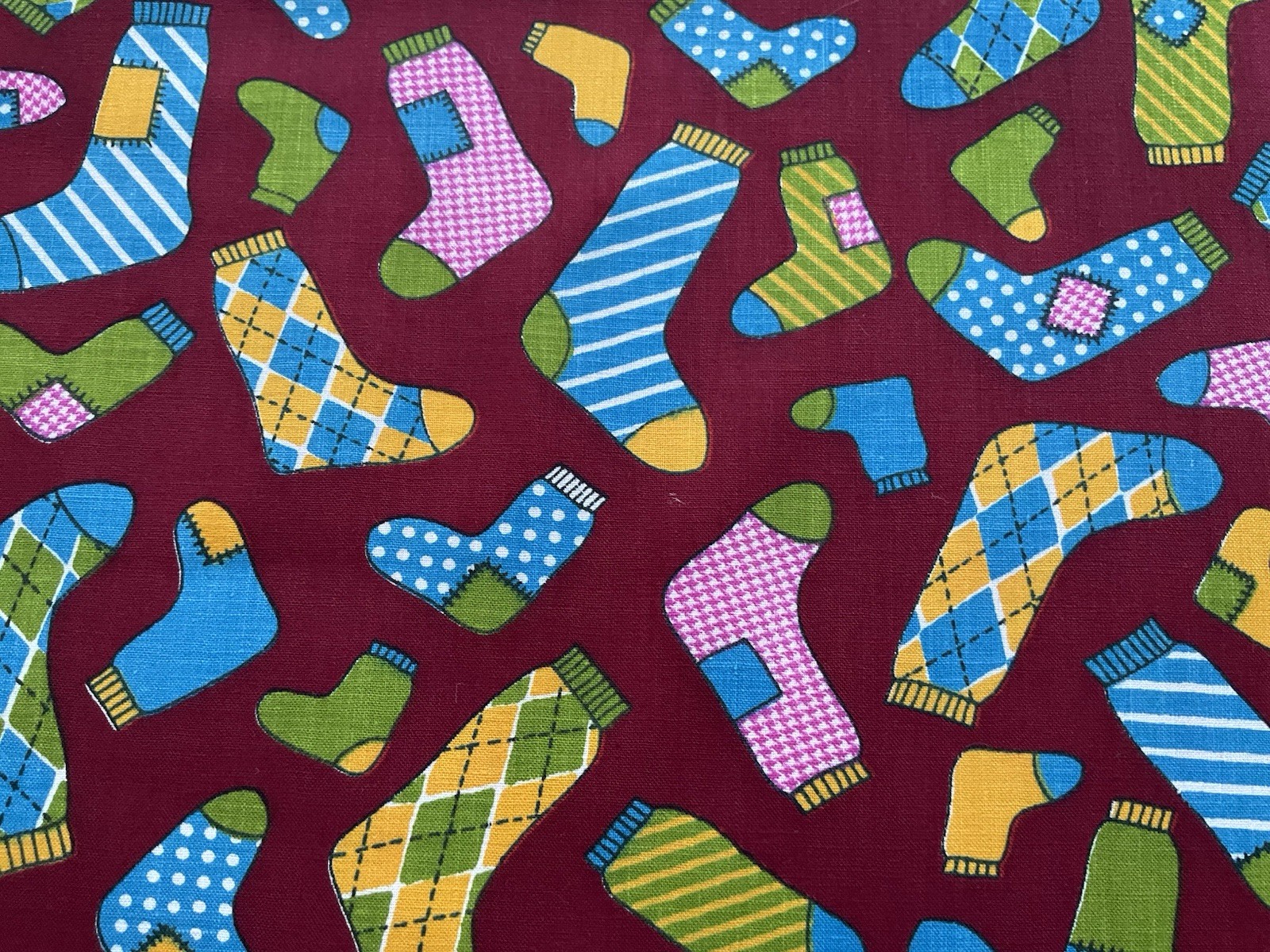 cotton fabric Colorful Socks Red 44″ x 56”209