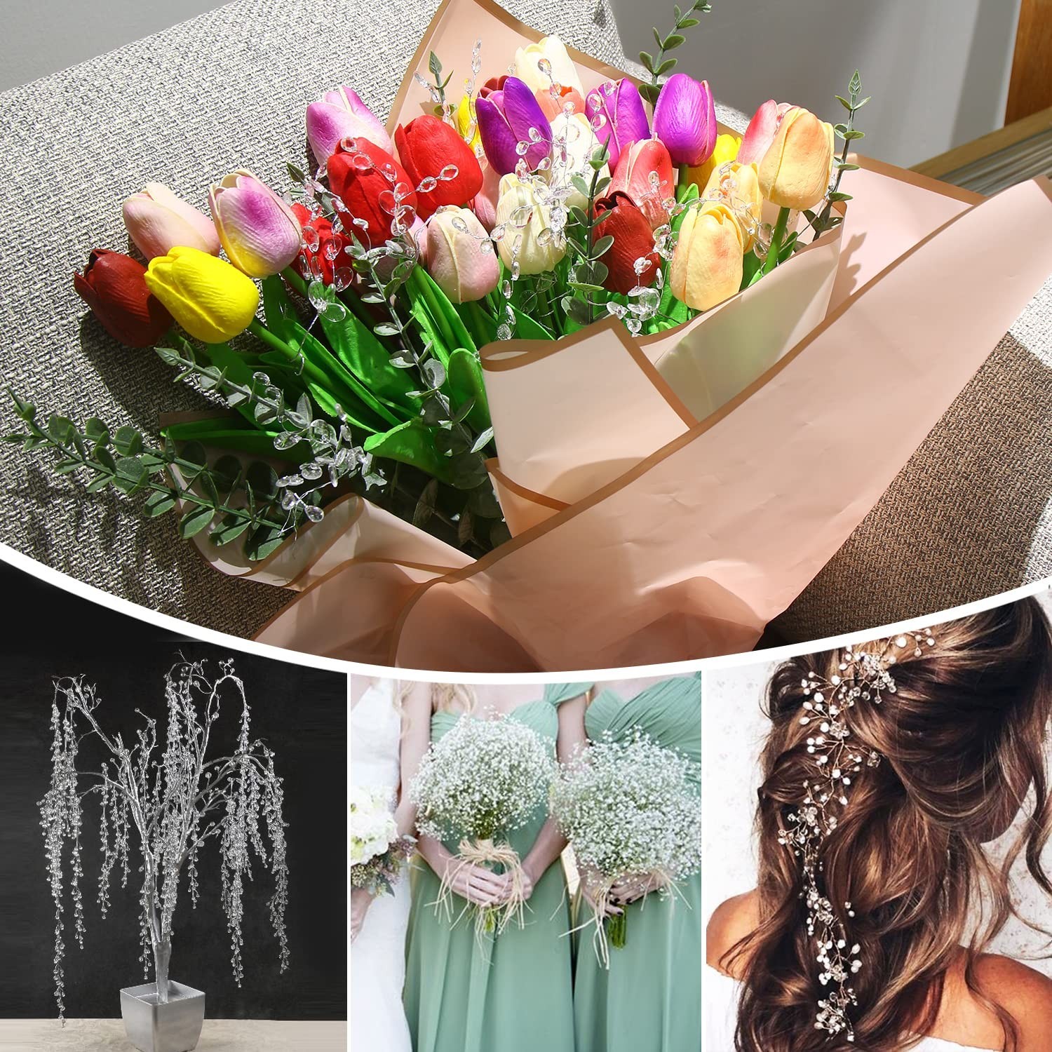 FOIMAS 50pcs Acrylic Bead Drop Stems Flower Bouquet Crystal Bud Branches Flow…