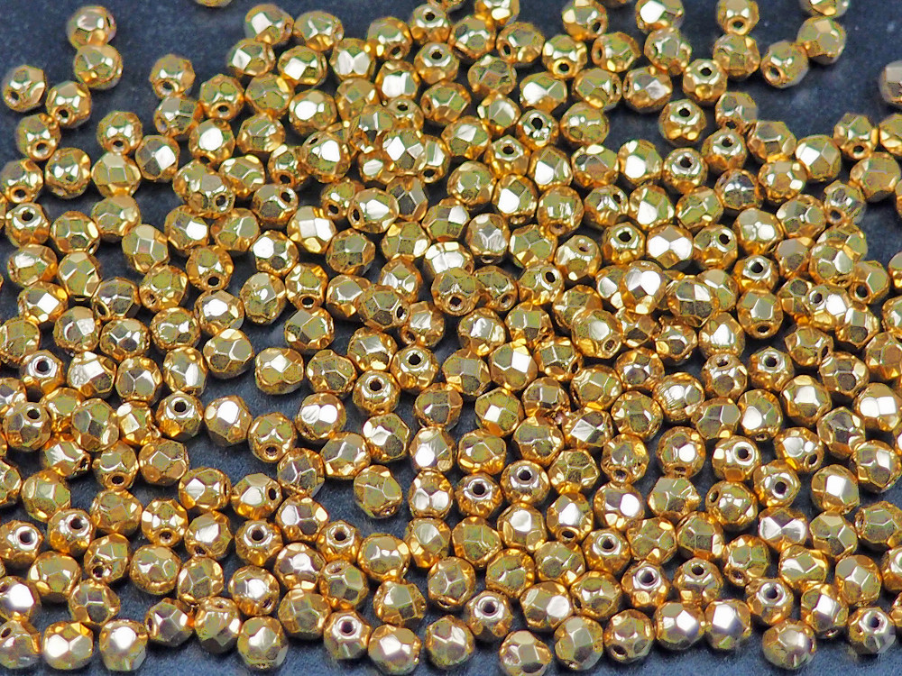 Czech Glass Fire Polished Round Faceted Beads Crystal Aurum Gold 2X fully coated