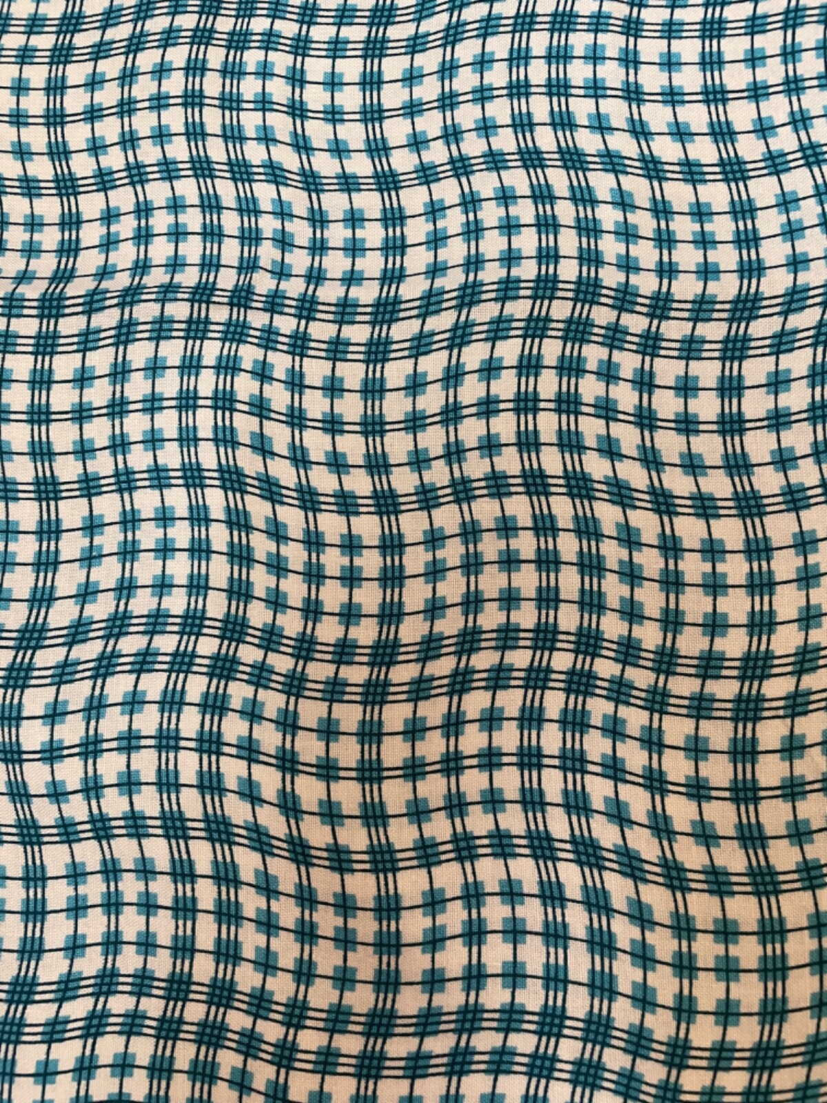 Fabric Lot 2 Yards 26 Inches 42 W Wavy Checks Stripes Turquoise Aqua White