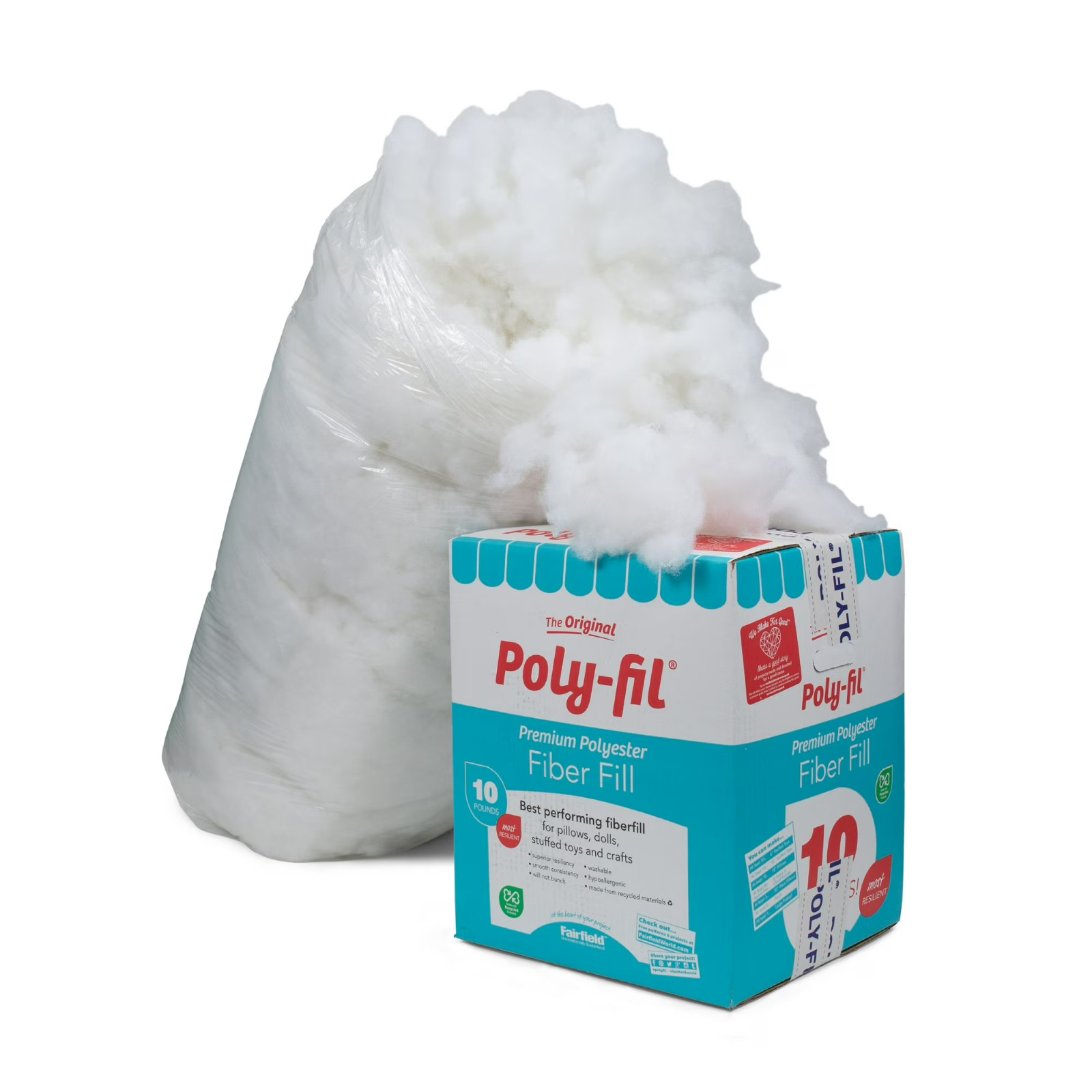 Poly-Fil Polyester Fiberfill Stuffing, 10lb Box, Bulk, by Fairfield, New