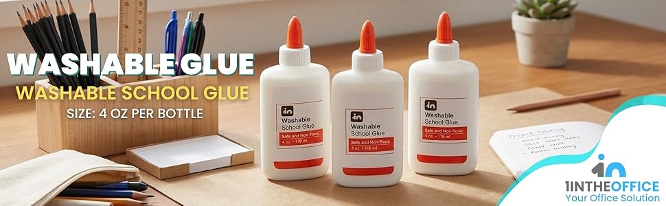 School Glue, White Glue, 4 oz./ 118 ml, Washable, Non-Toxic, 3 Pack