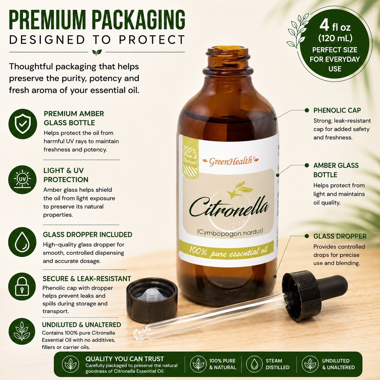 4 fl oz Citronella Essential Oil (100% Pure & Natural) – GreenHealth