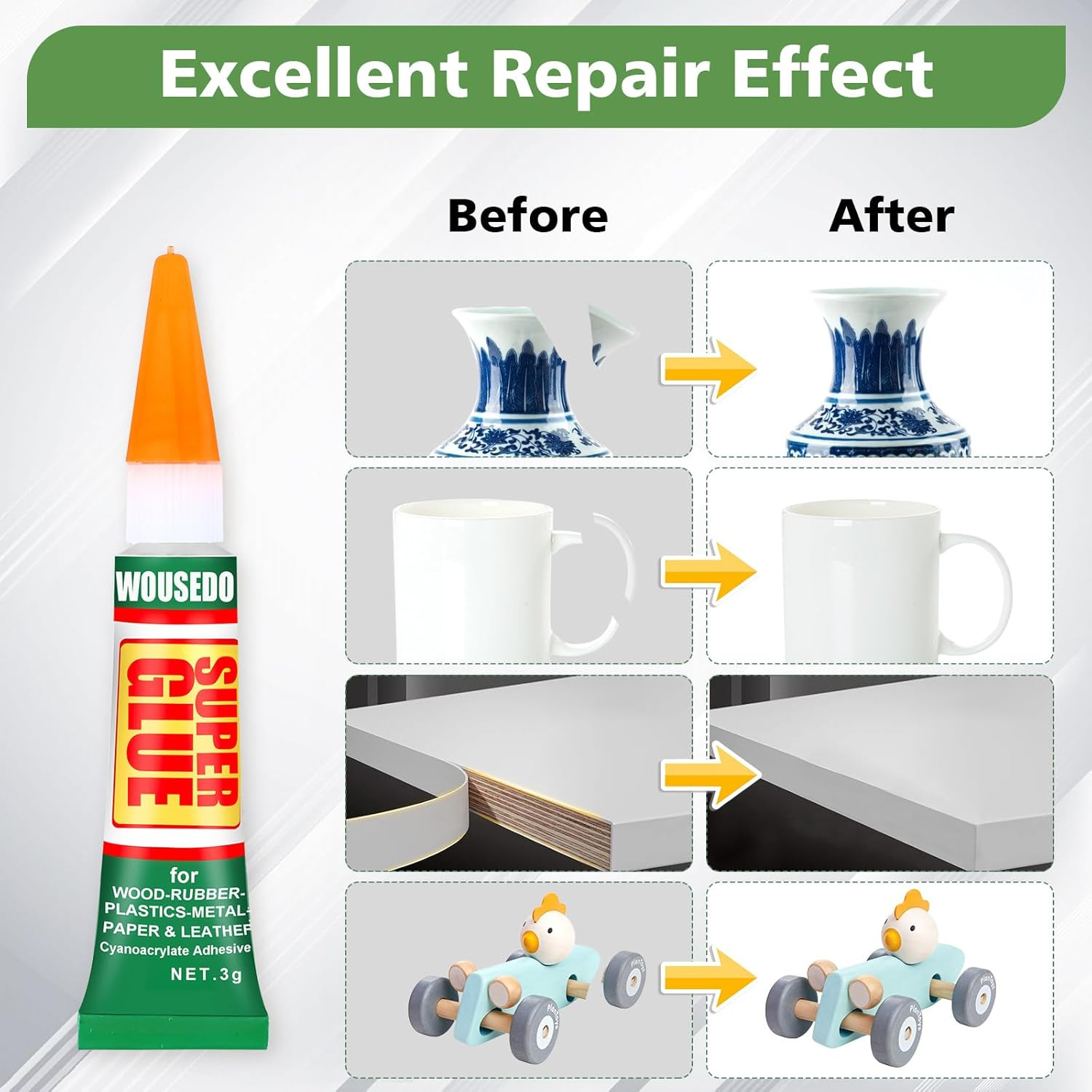 12 X 3G Super Glue Clear, Strong Adhesive,Super Glue Fast Drying Cyanoacrylate G