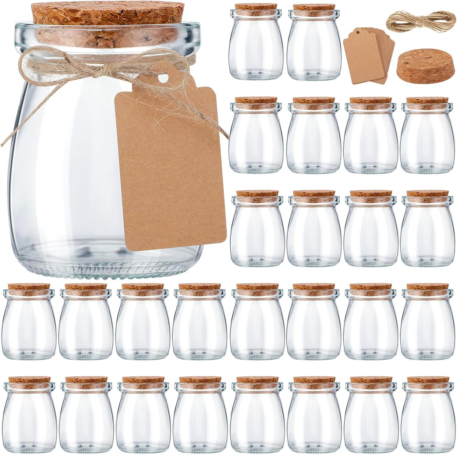 50 Pack Glass Favor Jars with Cork Lid 3.4 Oz Small Glass Bottles Jars