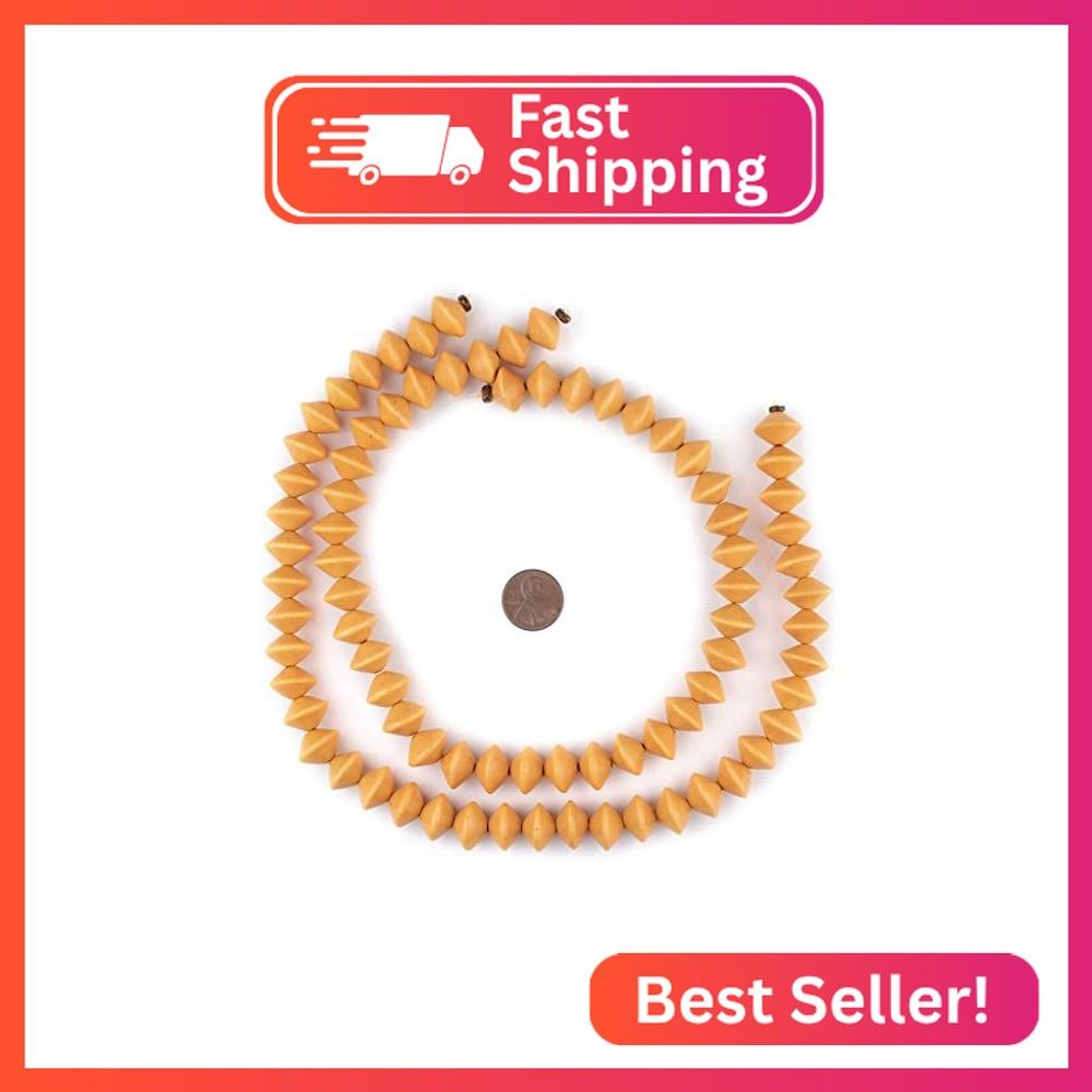 The Bead Chest Yellow Bicone Natural Wood Beads (10x15mm): Organic Eco-Friendly