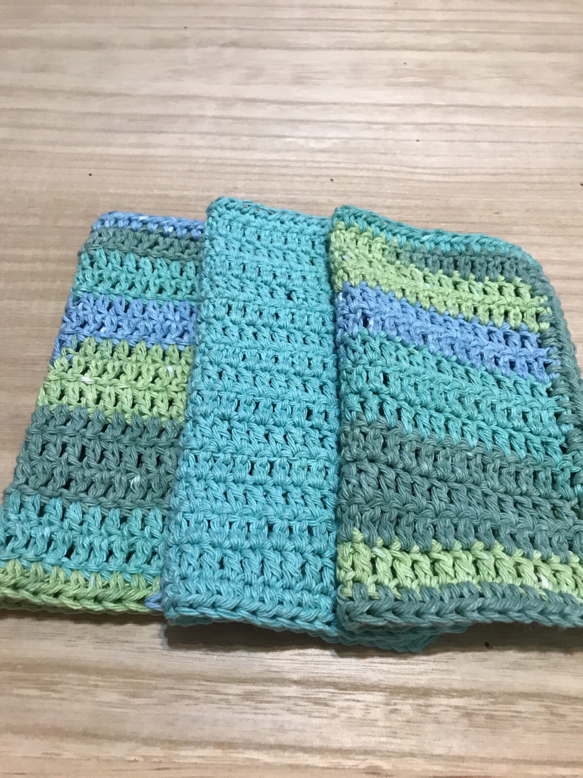 HANDMADE SET OF 3 CROCHET COTTON DISH CLOTHS OR WASH CLOTHS 8.5×8.5 INCHES *NEW*
