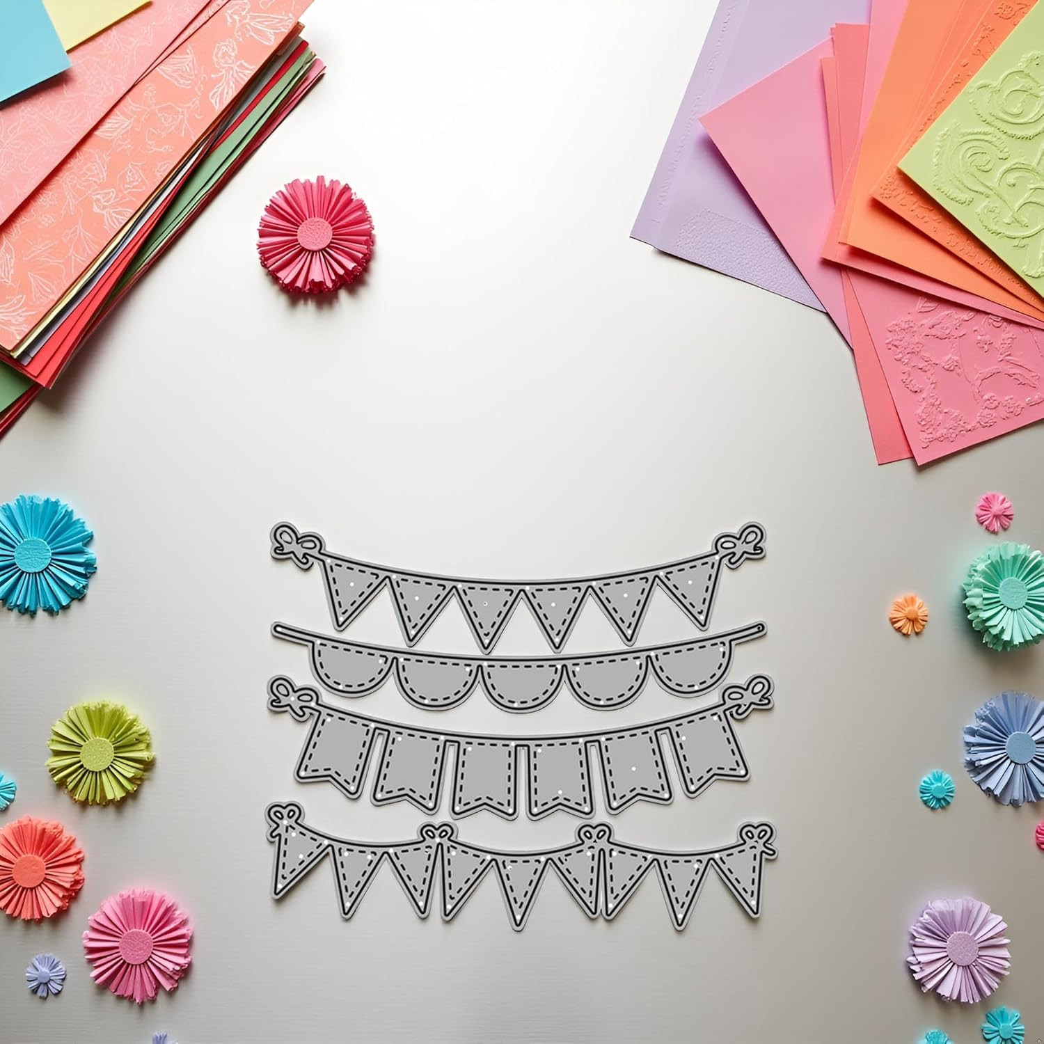 4Pcs Triangle Circle Banners Cutting Dies, Card Making Accessories, DIY Scrapboo
