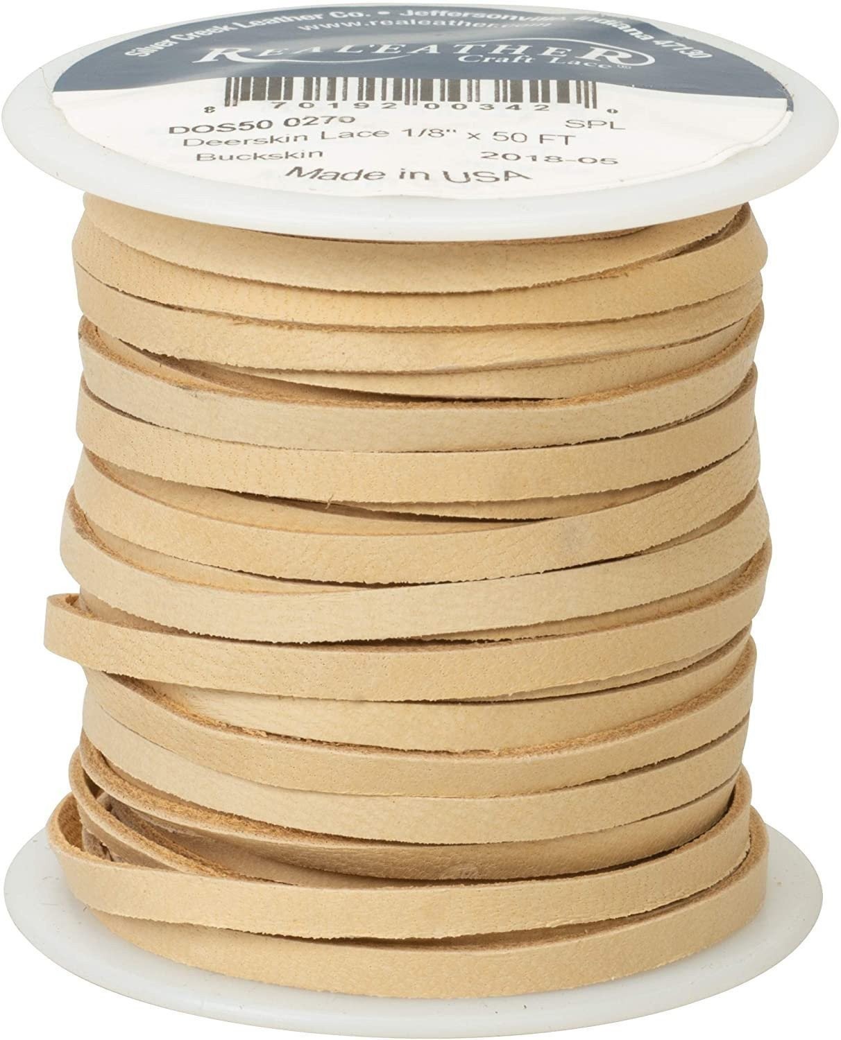 Realeather Deerskin Leather Lace | Size 1/8″ x 50′ (4.8mm x 15.24m) | 2/3 oz…