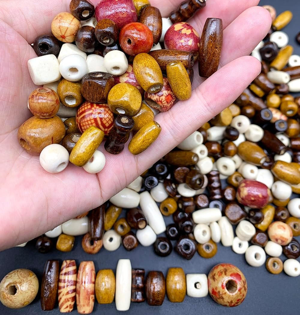 1020 Pcs Assorted Printed Wooden Beads for Jewelry Making and Craft Projects