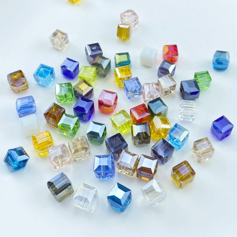 100pcs 6mm Crystal Glass Beads Cube Shape Loose Square Spacer Beads AB Color Cra