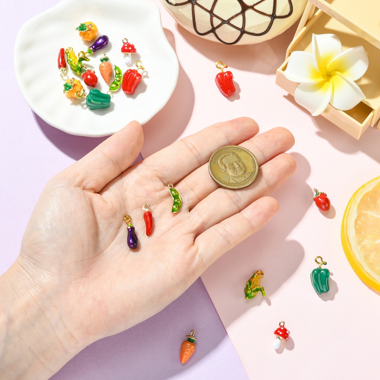 20pcs 3D Vegetable Fruit Enamel Charms Assorted Food Enamel Charms for DIY
