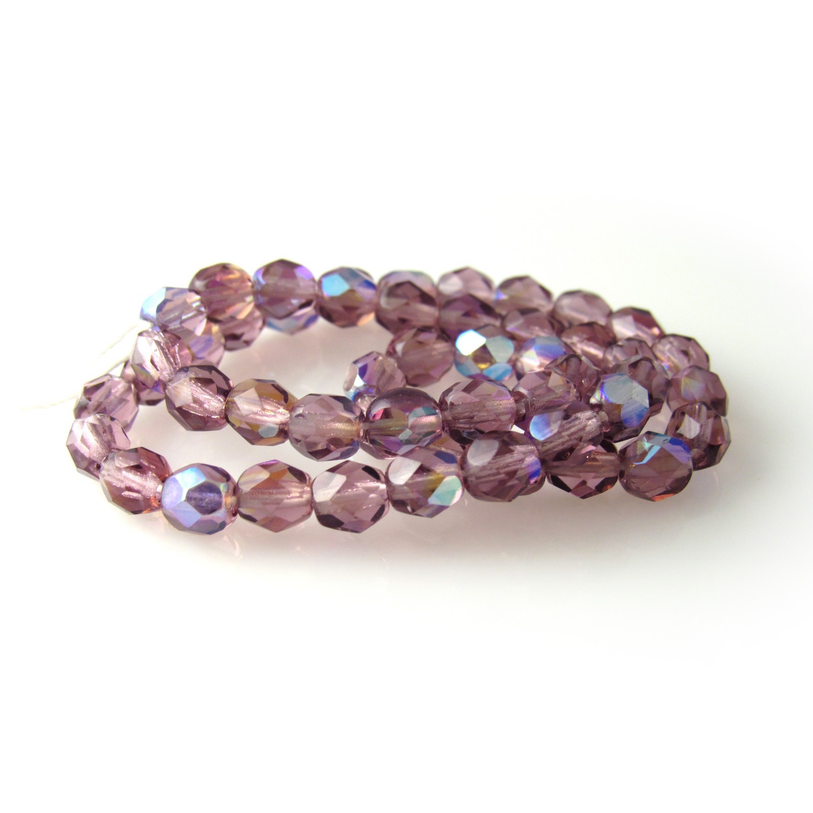 Light Amethyst Purple AB – 50 6mm Faceted Round Fire Polish Czech Glass Beads
