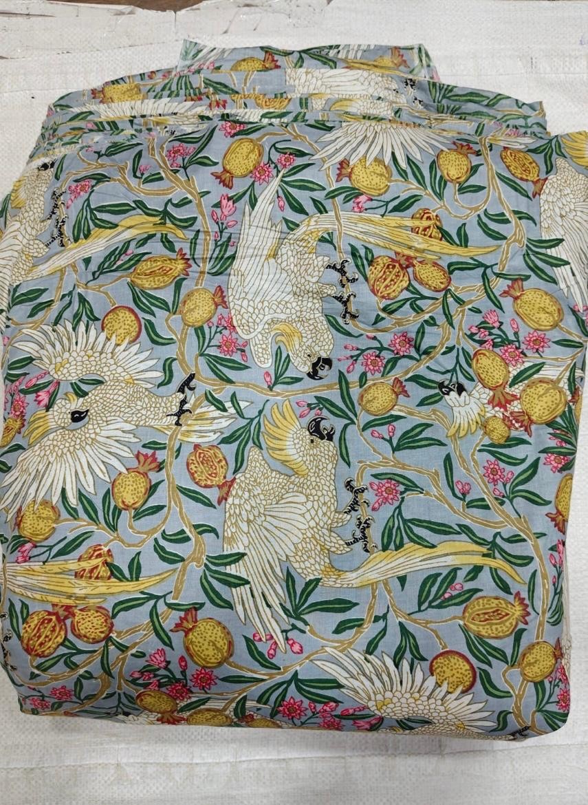1 Yards Fabric Indian Gray Bird Hand Print Beautiful Cotton Fabric Sewing Fabric