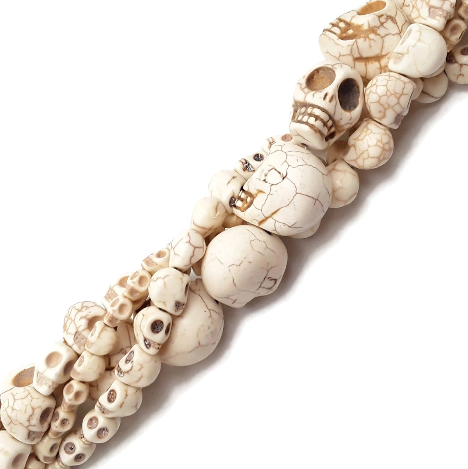 White Howlite Turquoise Skull Beads 6x8mm 8x10mm 10x12mm 18x23mm 15.5″ Strand