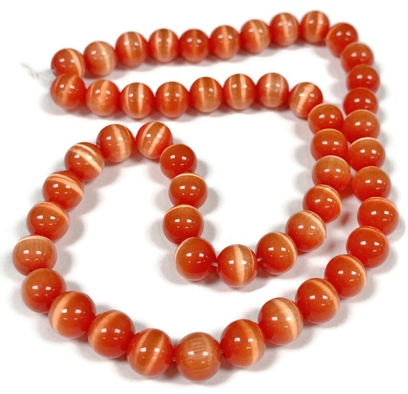 50 Cat’s Eye Fiber Optic Glass Hyacinth 8mm. Smooth Round Beads 2582