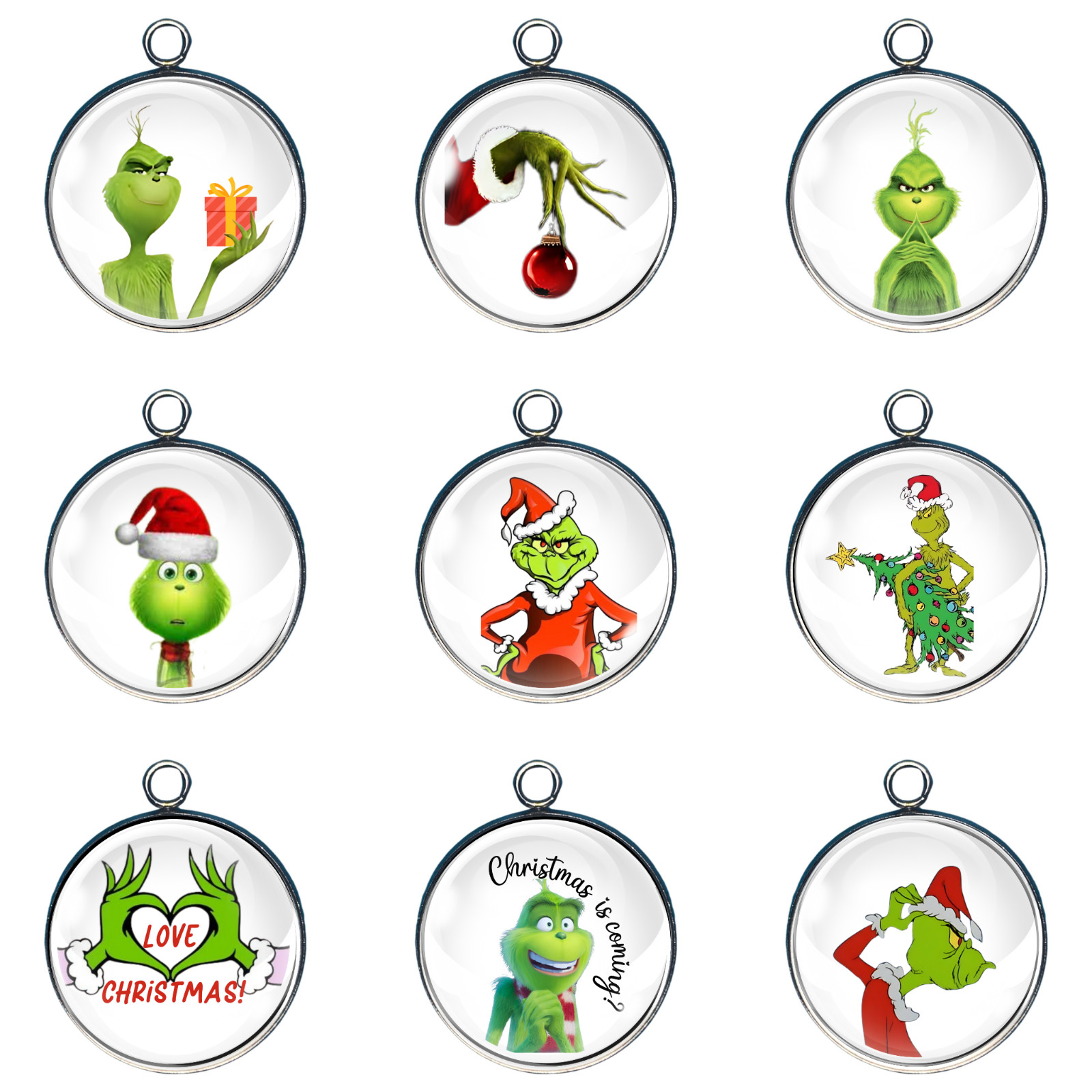 Grinch Christmas Glass Cabochon Charms, Jewelry Making Charms