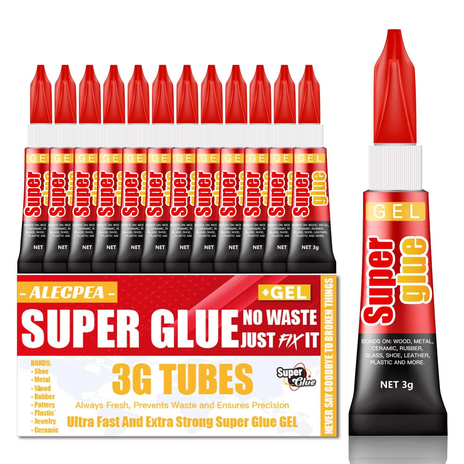 Single use Super Glue Gel, Cyanoacrylate Glue, Fast Drying & Strong – 12 Pack