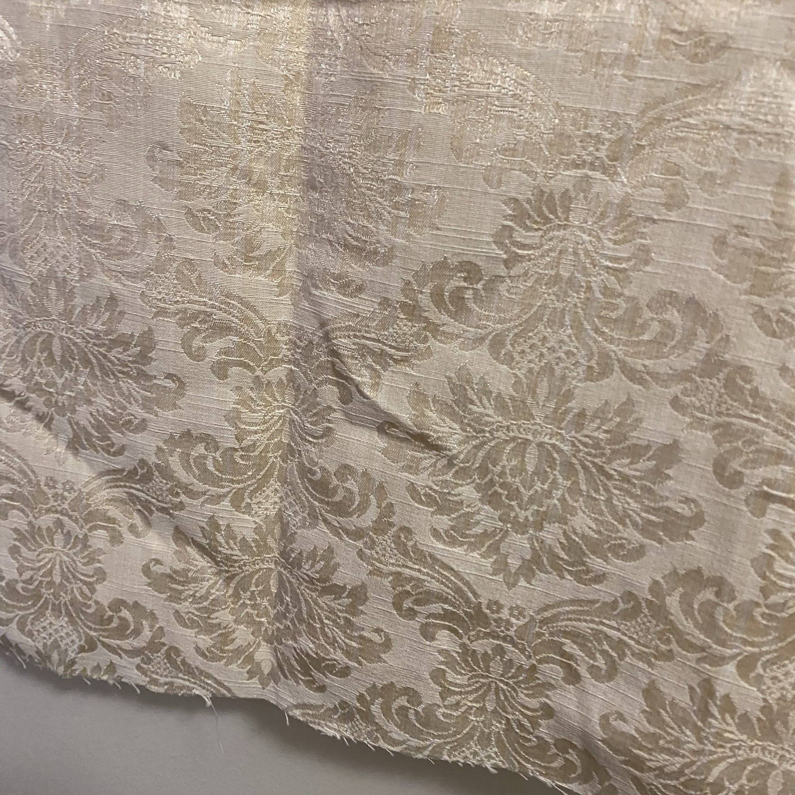 Damask Brocade Ivory Beige Fabric Remnant Piece 36”x28” Less Than 1 Yd Yard