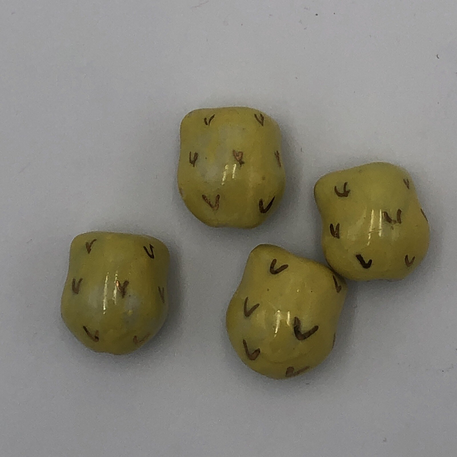 4 Glazed Owl Beads For Jewelry & Craft Making, 1/2″+ Yellow, White, Green, Gold