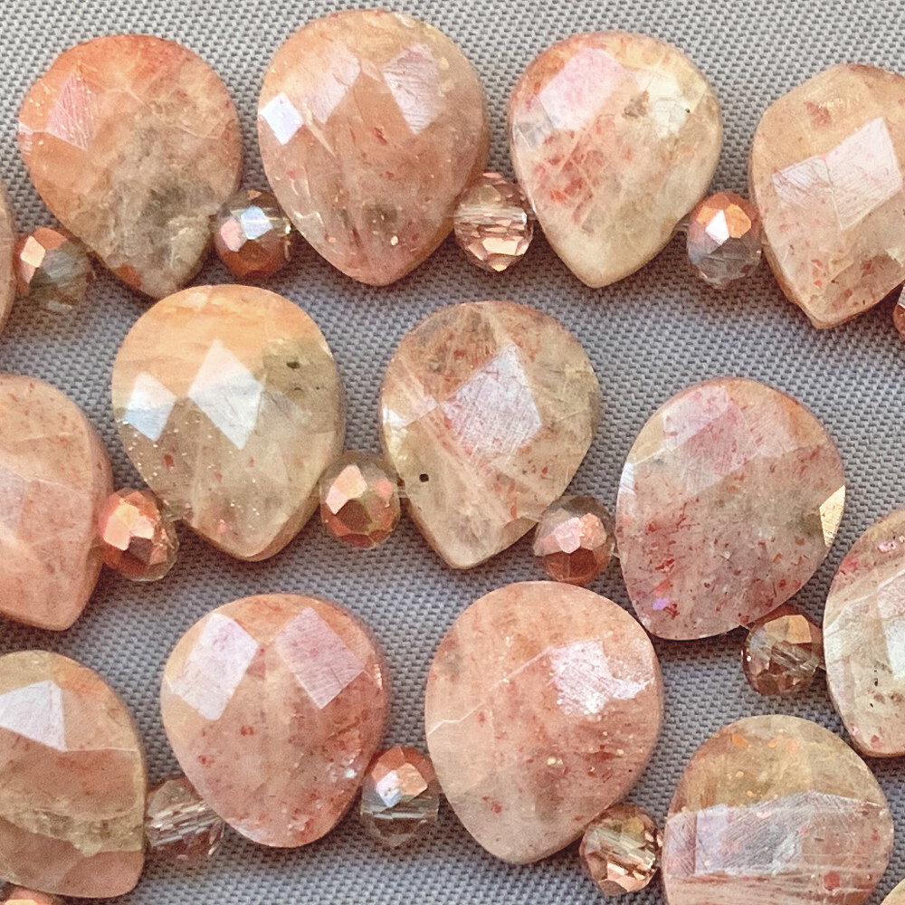 Sunstone 12x9mm Faceted Briolette Teardrop Semi Precious Q8 Beads per Pkg
