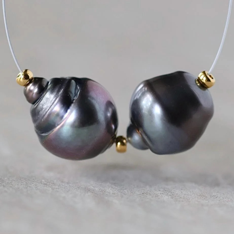 Genuine Gray Tahitian Pearl Beads 10mm Baroque Organic 2 PCs