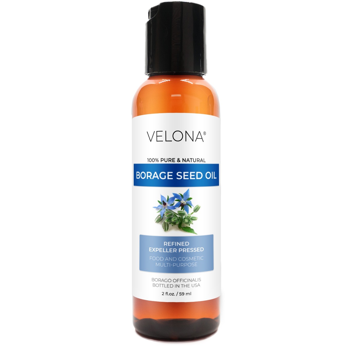 Borage Seed Oil by Velona – 2 Fl Oz – 1 Gal Refined, Expeller pressed, Skin care