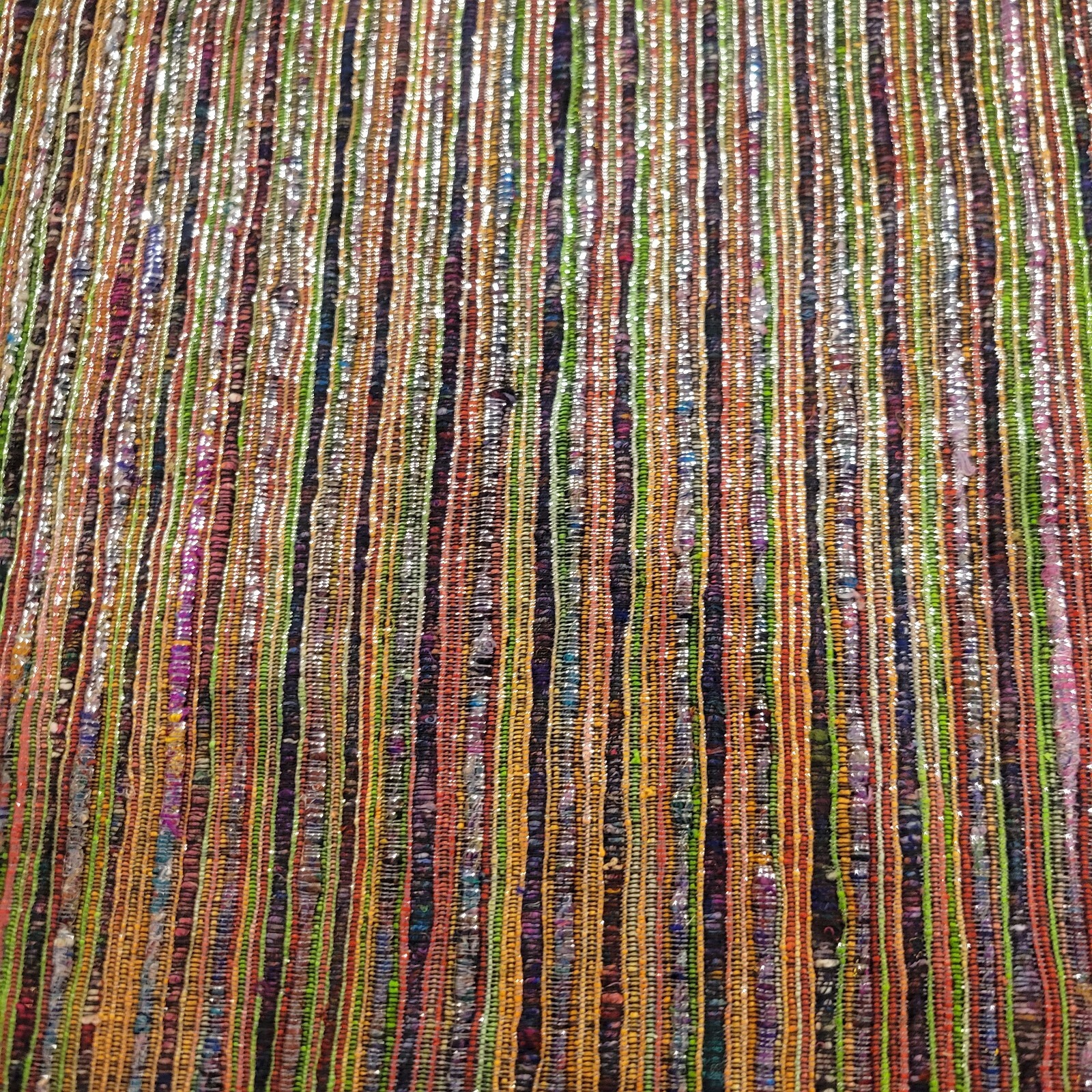 ‘Retro’ Colors, Metallic Silver Handwoven Silk Fabric, Sari Waste, Eco-Friendly