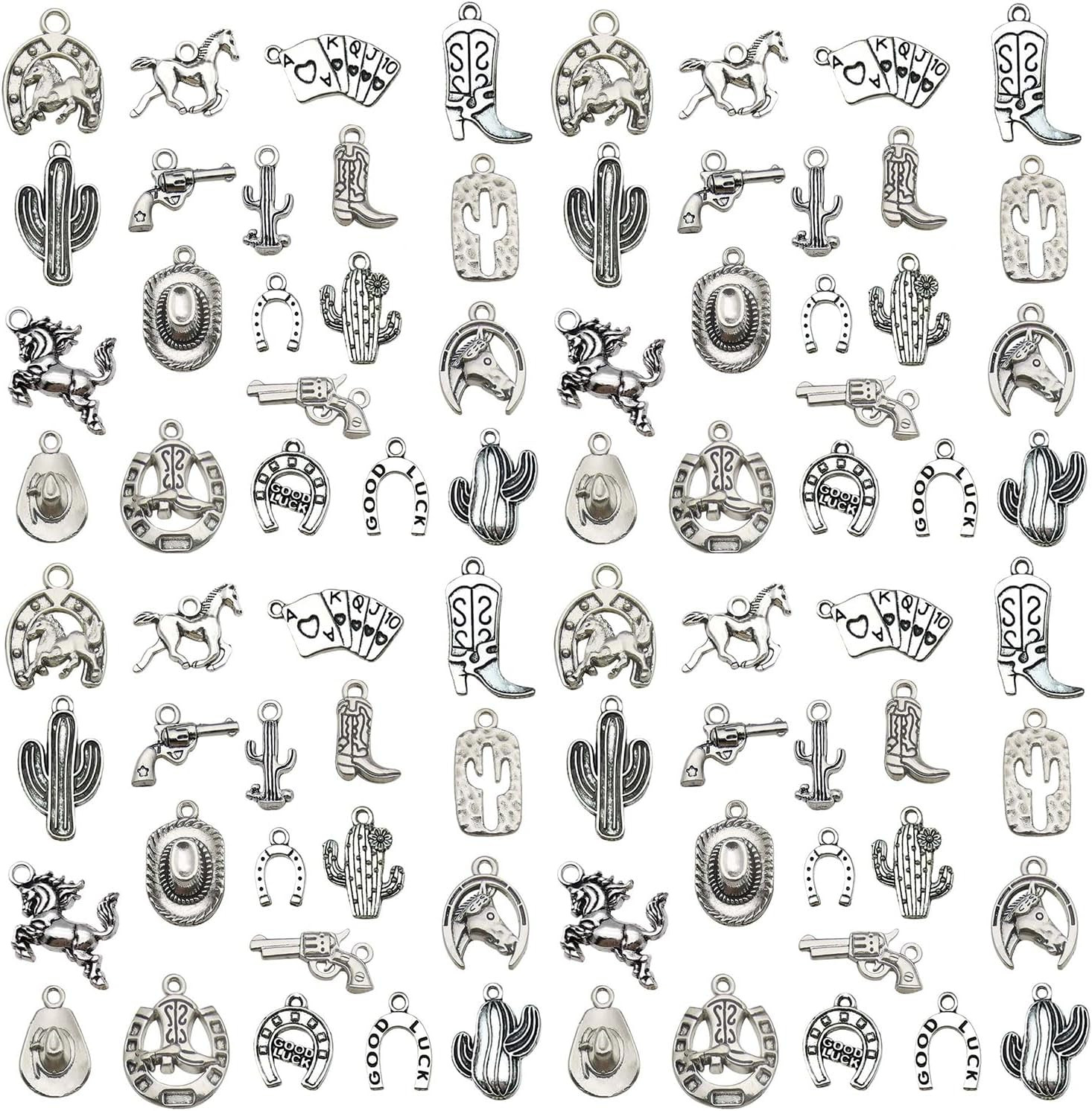 80 Pcs Western Cowboy Charms for Jewelry Making Horse Cowboy Boot Charms