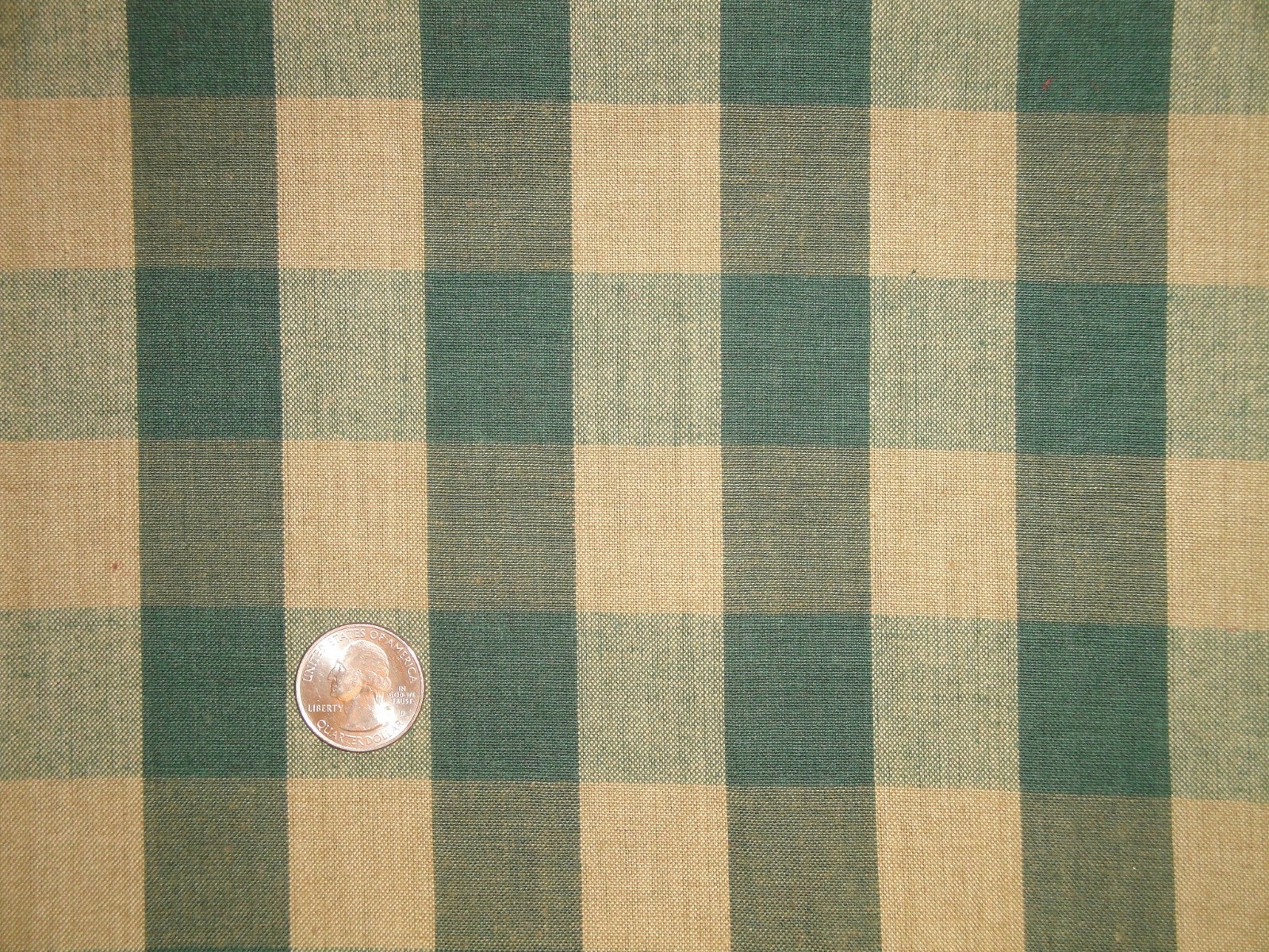 DARK Green And Tea Dye Buffalo Check Cotton Homespun Fabric | Farmhouse Fabric
