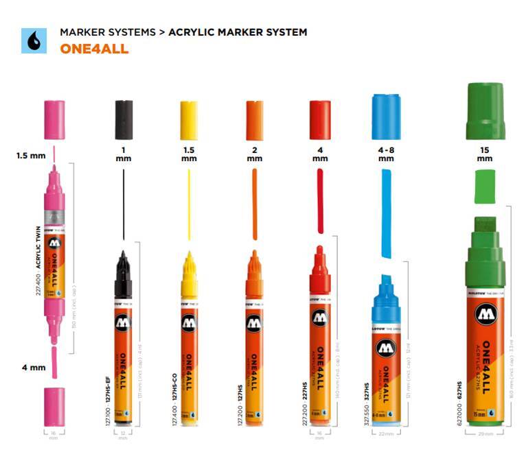 Molotow ONE4ALL Acrylic Paint Marker, 2mm Tip Size