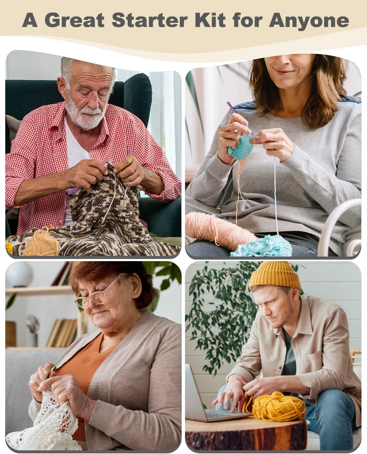 Beginner Crochet Kit for All Ages with 23 Hooks, Yarn, Accessories, and Guide